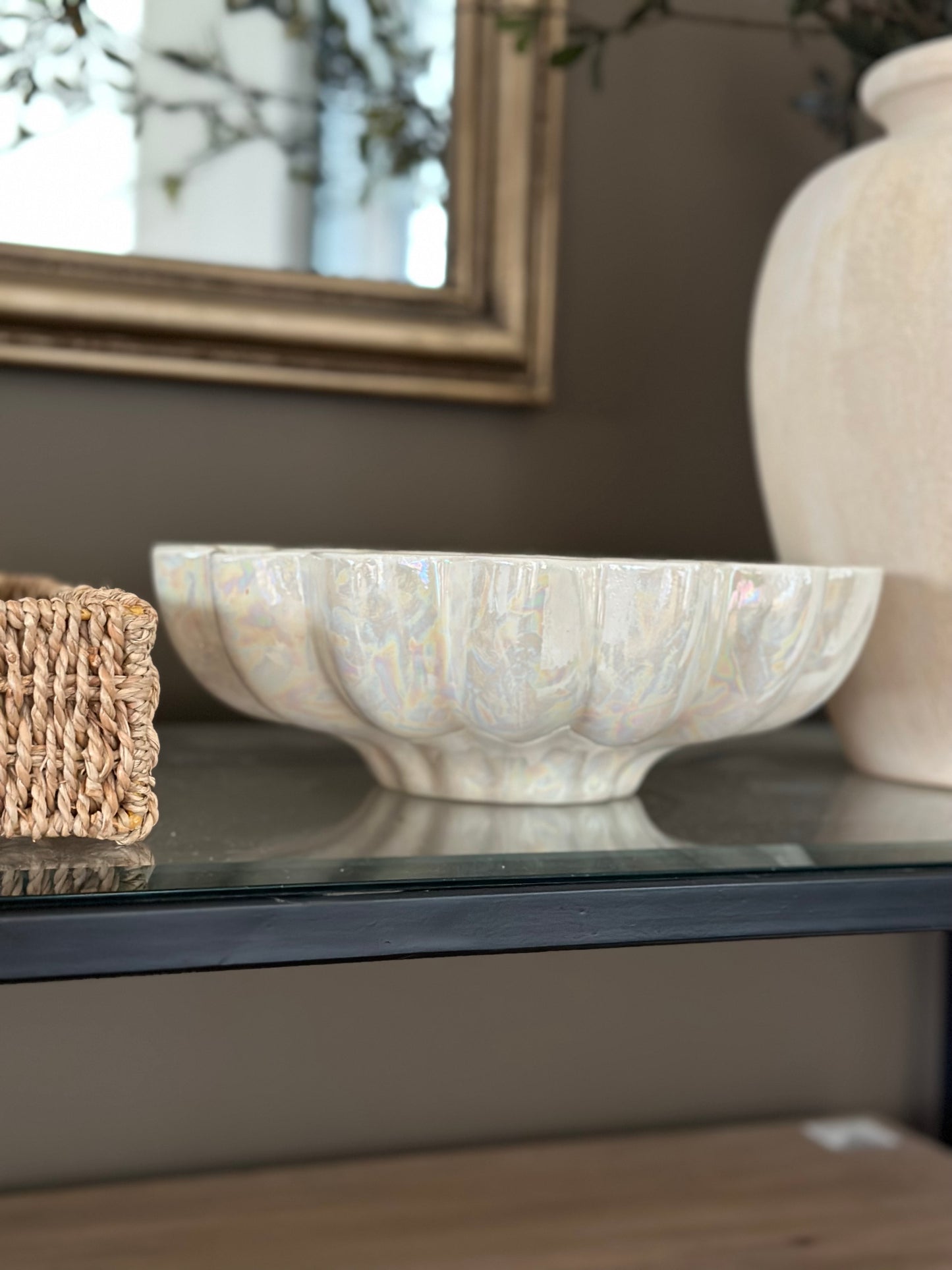 White fluted handcrafted bowl