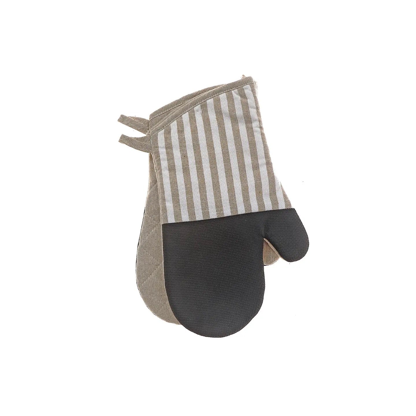 Stripe & Neoprene 2 Pc Oven Mitt Taupe