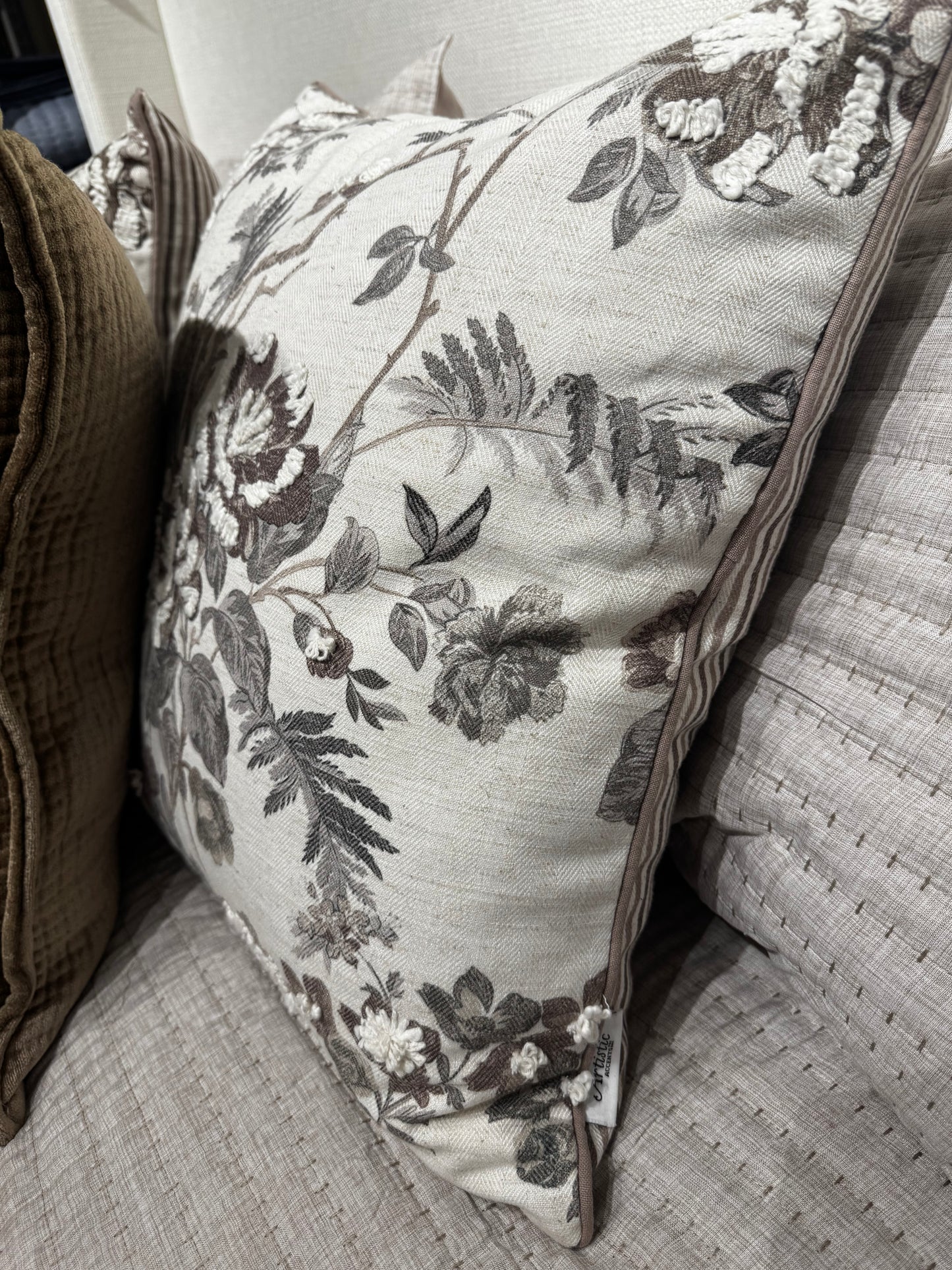Taupe Floral/Stripe Pillow