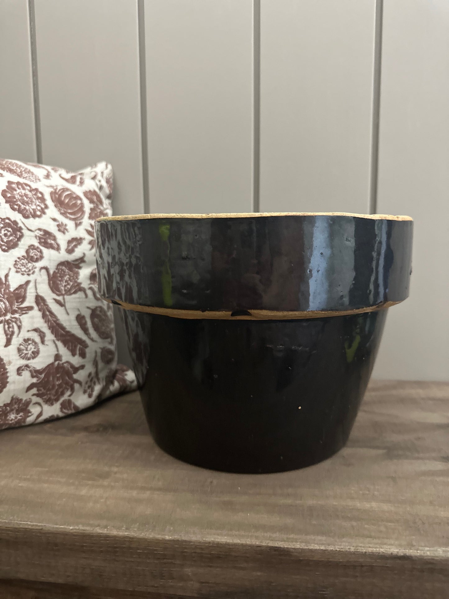 Large black glazed antique clay pot