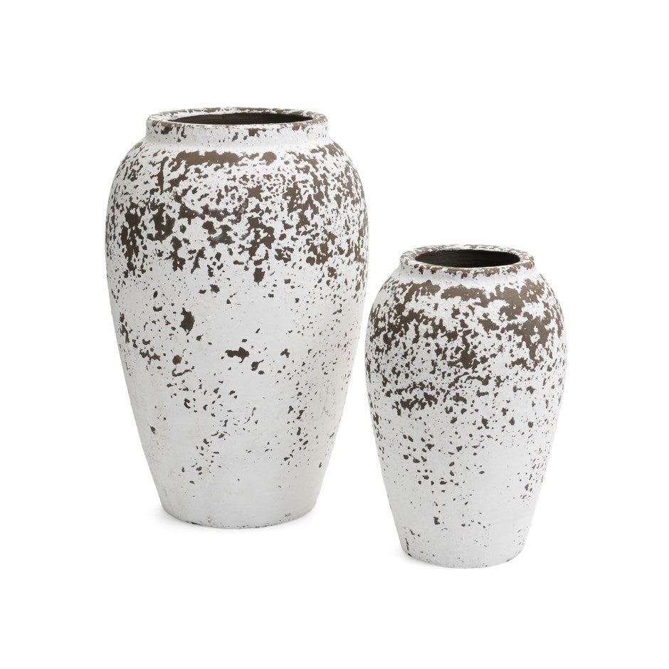 VASE LARGE TEXTURED TERRACOTTA WHITE-DRK BRWN