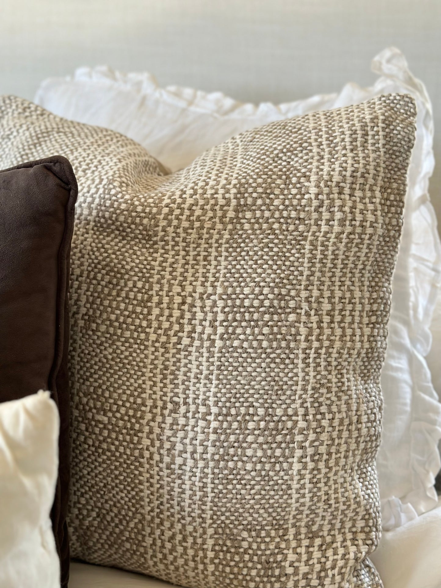 Chunky plaid cotton linen cushion 22x22 “Shiloh”