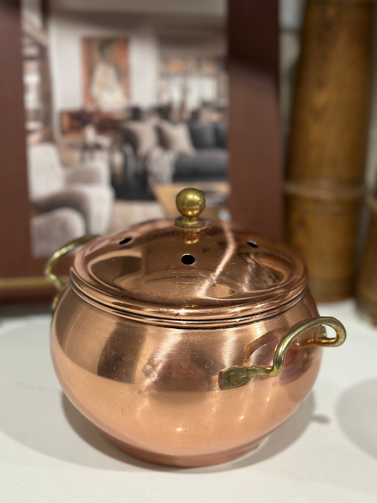 Copper pot with brass