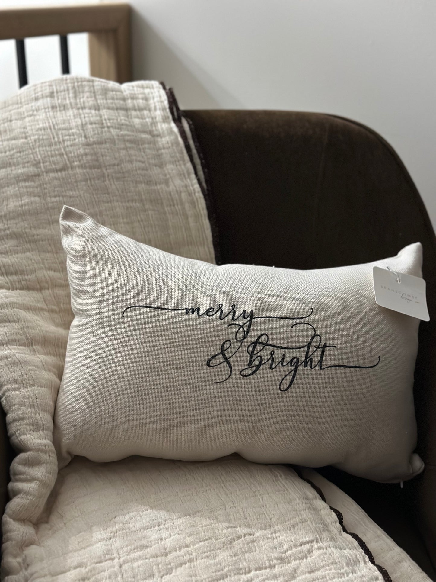 Merry & Bright 12”x18” Hand Printed Throw Pillow cover
