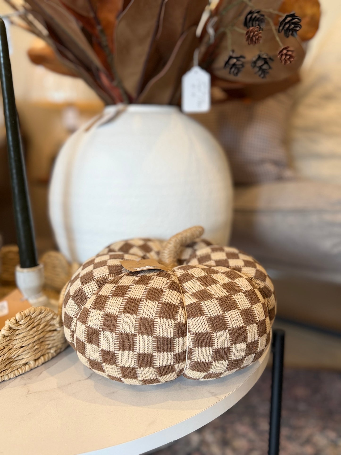DECO PUMPKIN CHECK POLYESTER BEIGE/BROWN 9X4.5