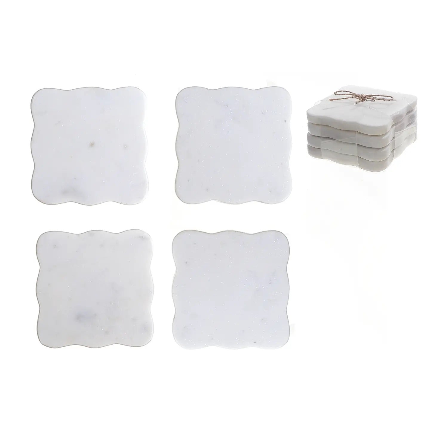 4Pc Marble Scalloped Coaster 4X4" White
