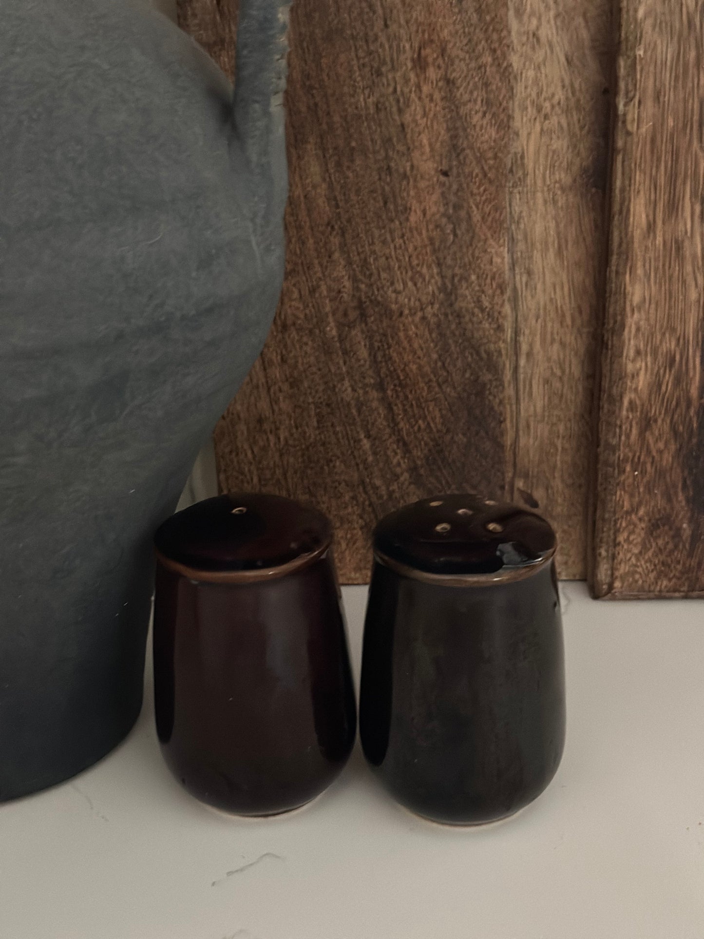 Brown glazed salt + pepper shaker