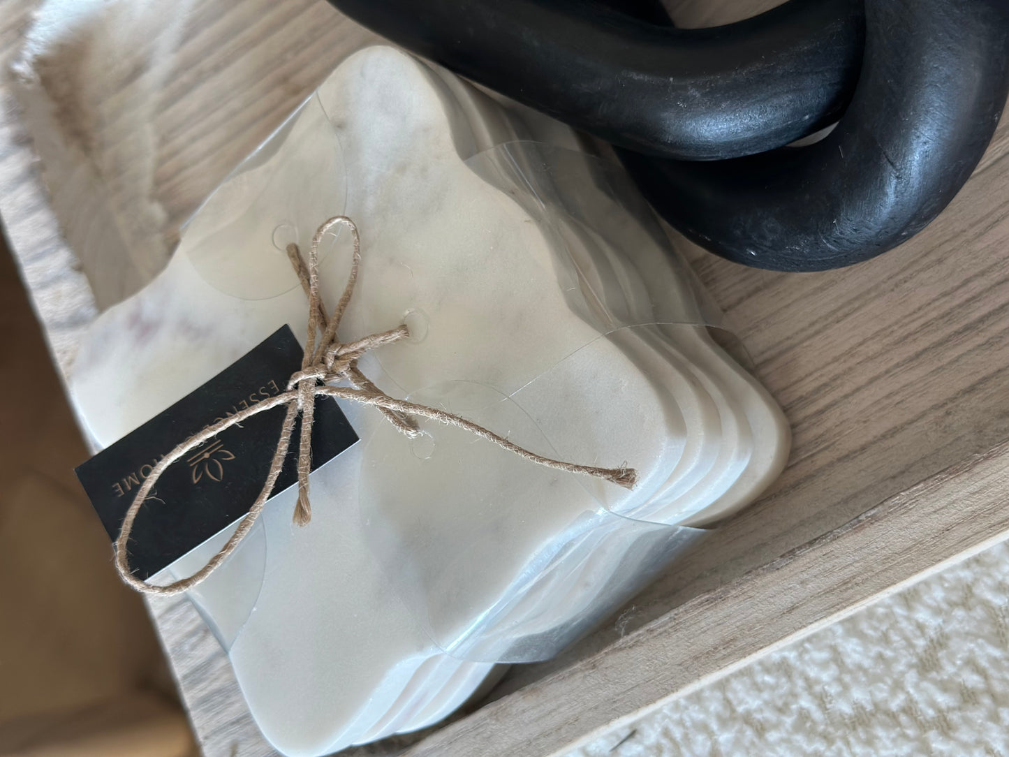 4Pc Marble Scalloped Coaster 4X4" White