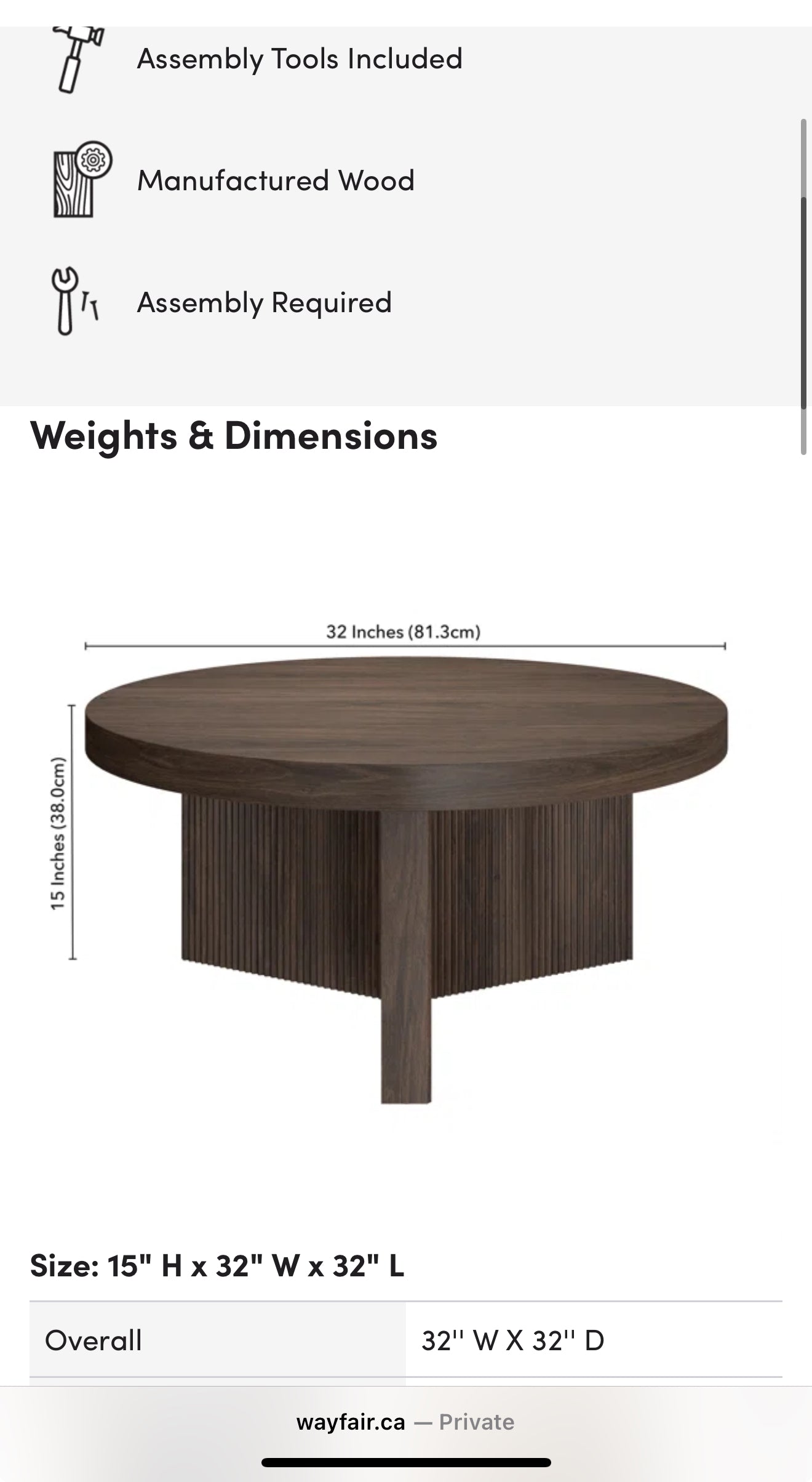 “Bryer” Round wood coffee table