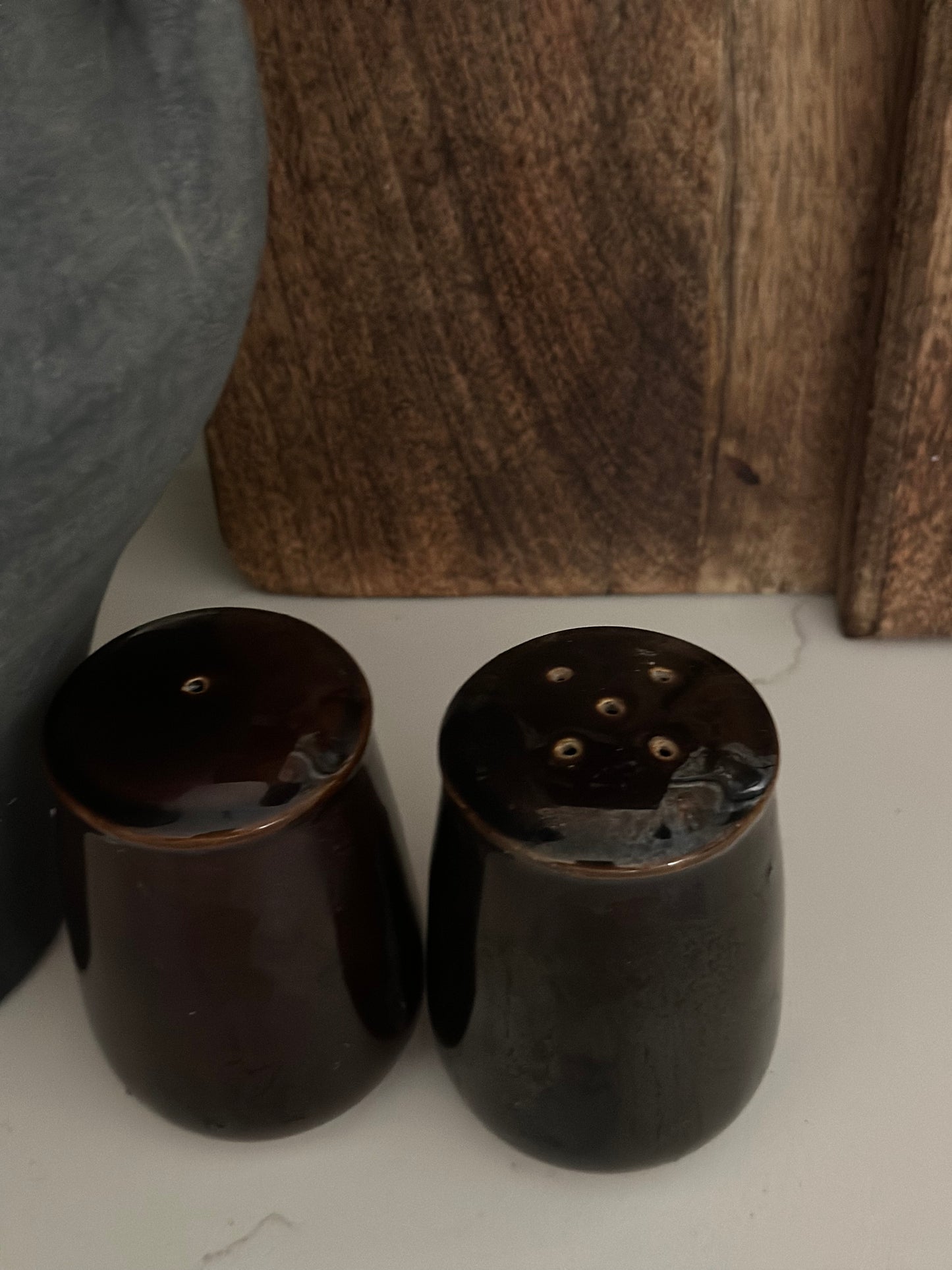 Brown glazed salt + pepper shaker