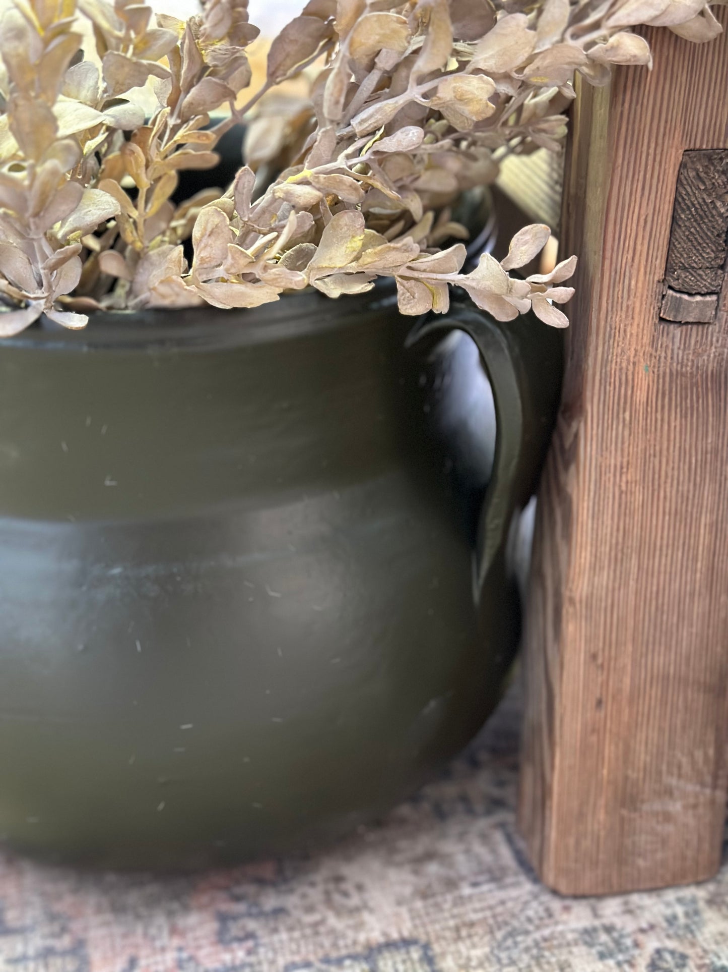 Brown vintage wide vase with handles