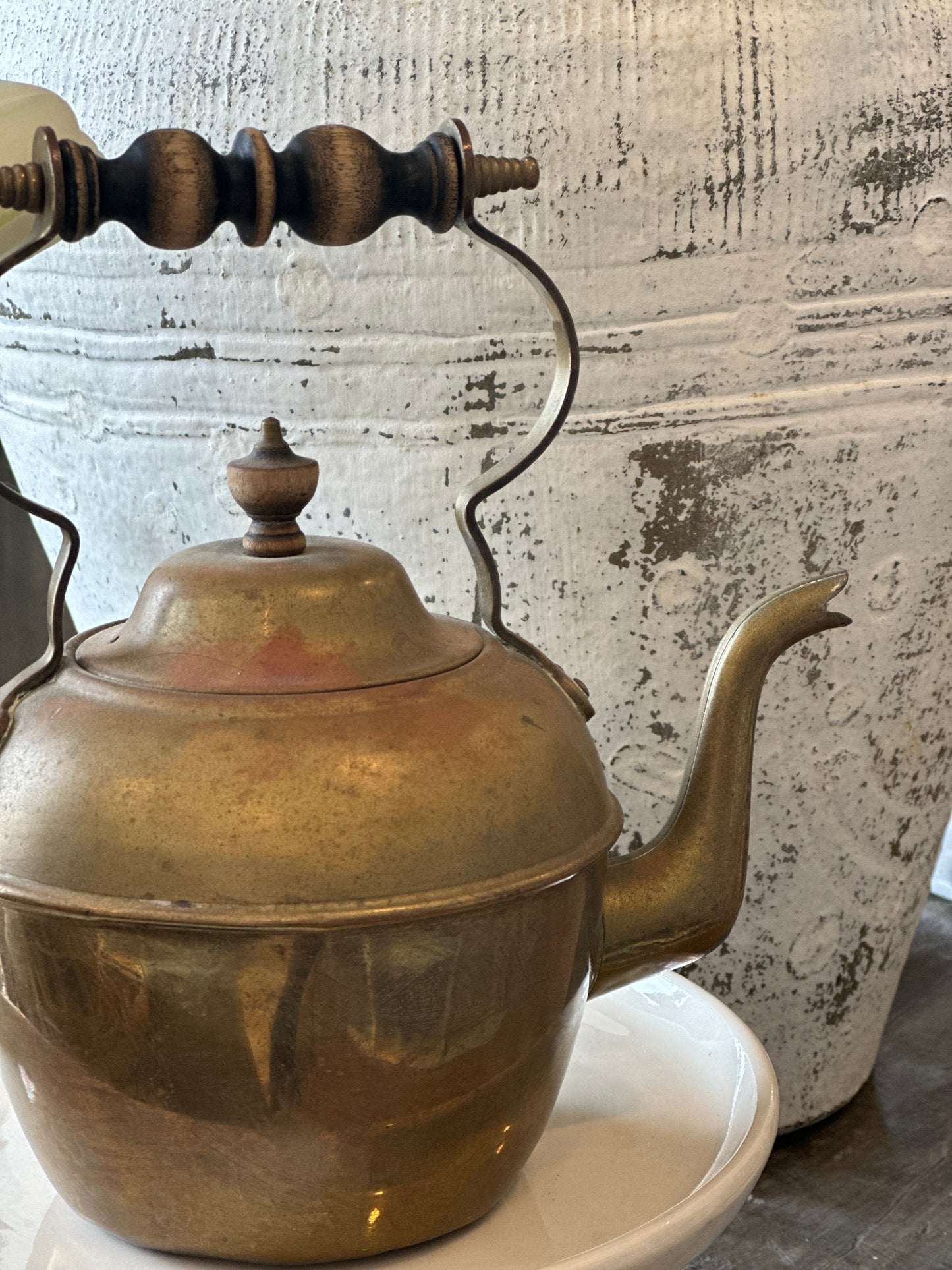 Vintage brass kettle + wood handle