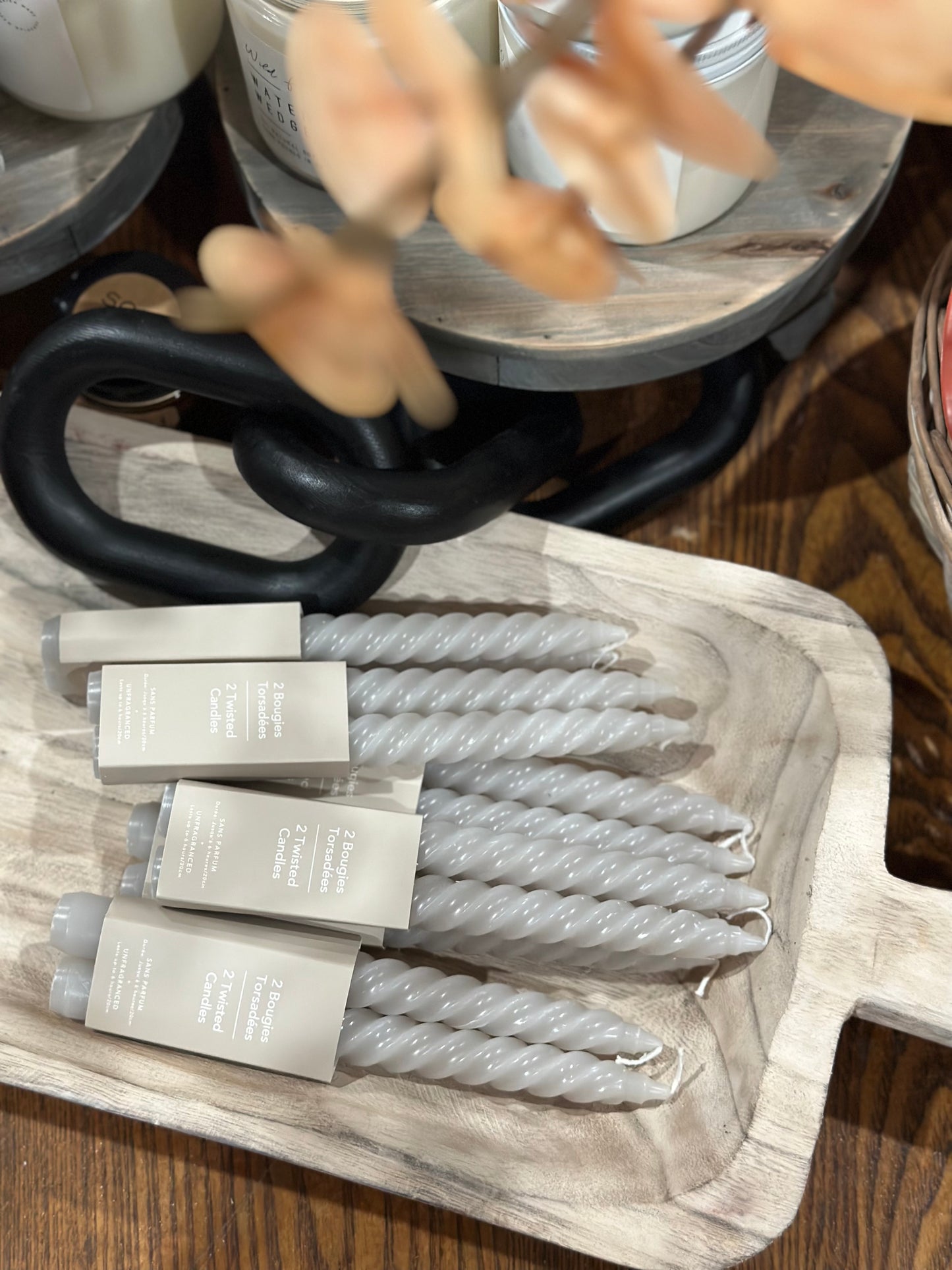 Set of 2 twisted taupe candle tapers