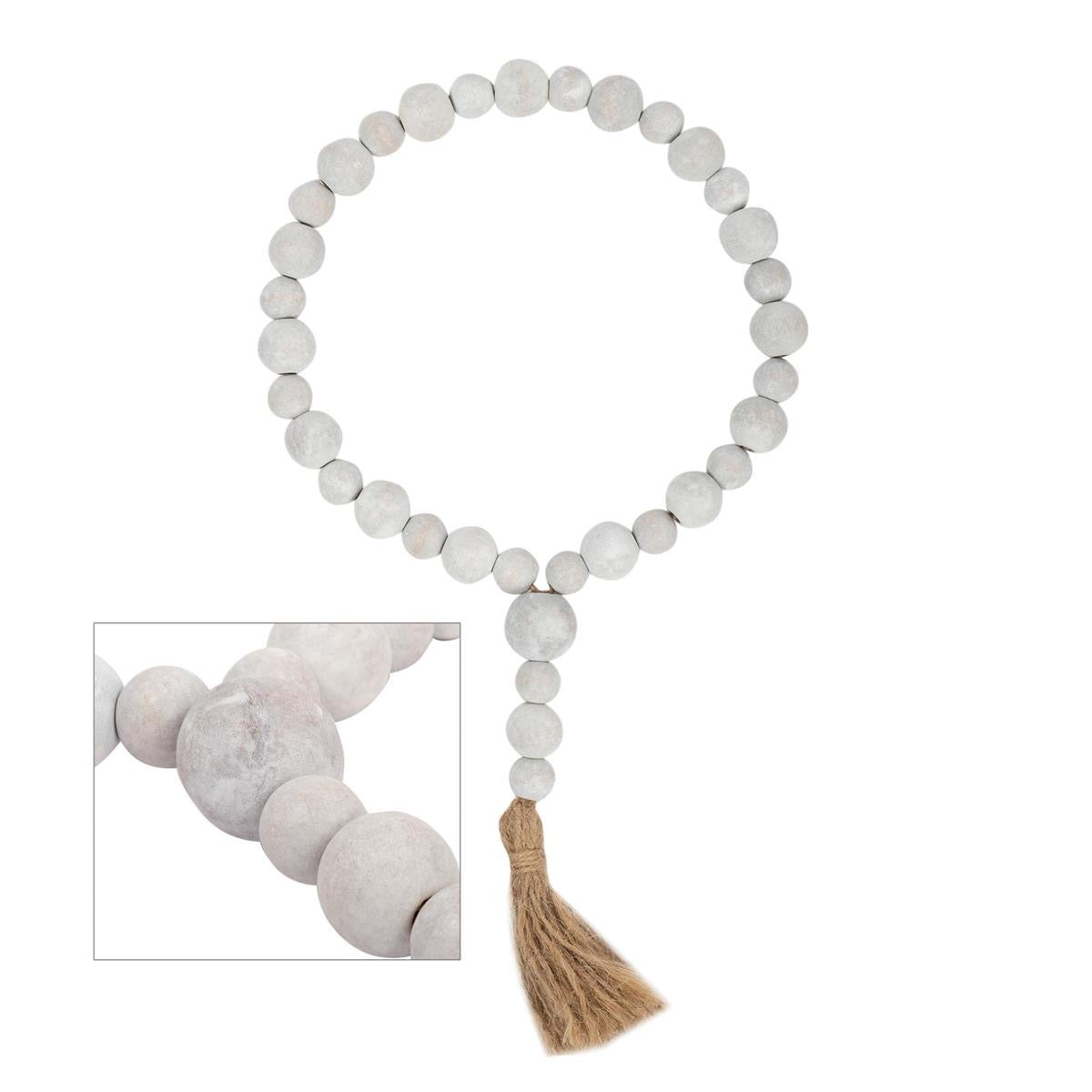 Wood Bead Chain w/Tassel, Whitewash, 16"L
