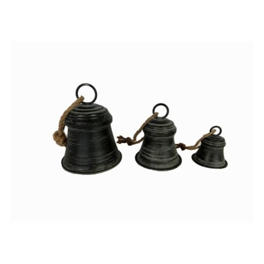 SET OF 3 3.5″/5.5″/6.5″ VINTAGE METAL BELLS -BLACK / BEIGE