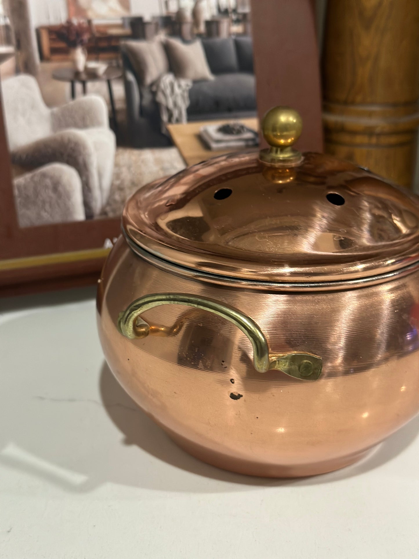 Copper pot with brass