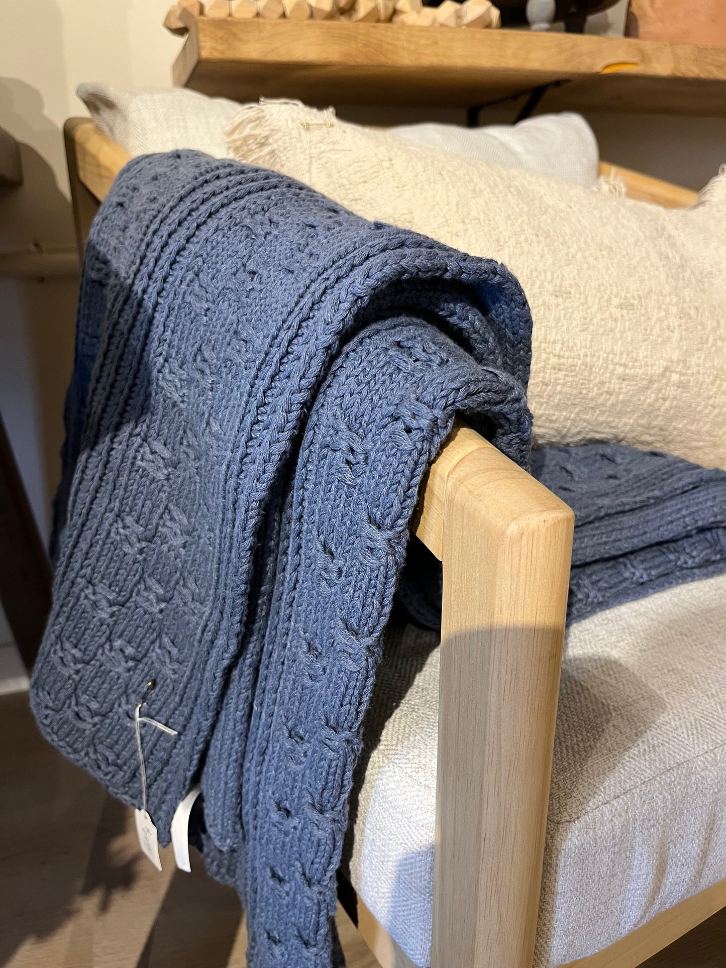 Knit Throw Blanket-Blue