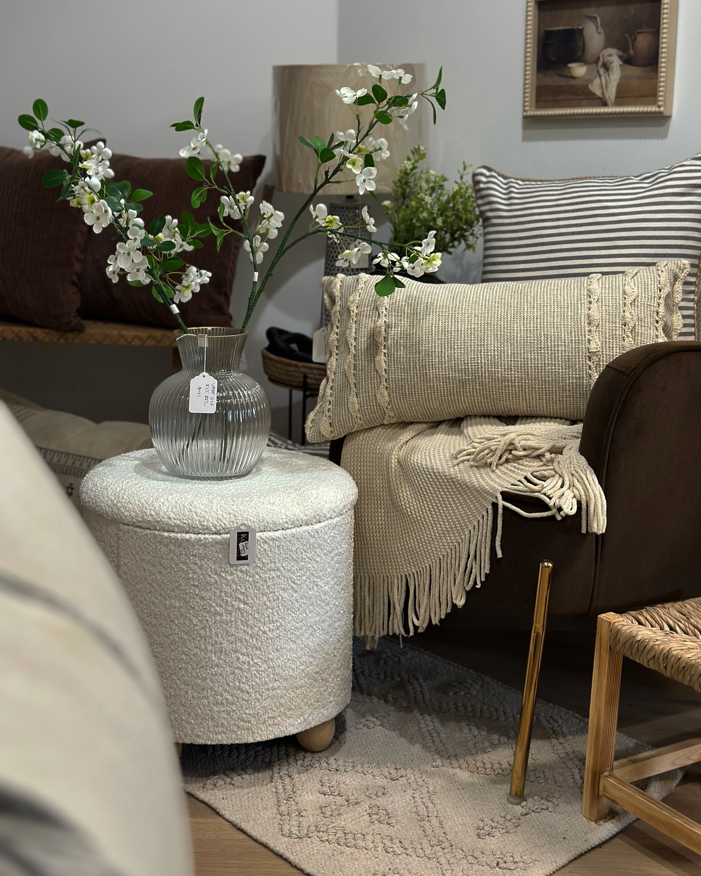 White sherpa storage ottoman