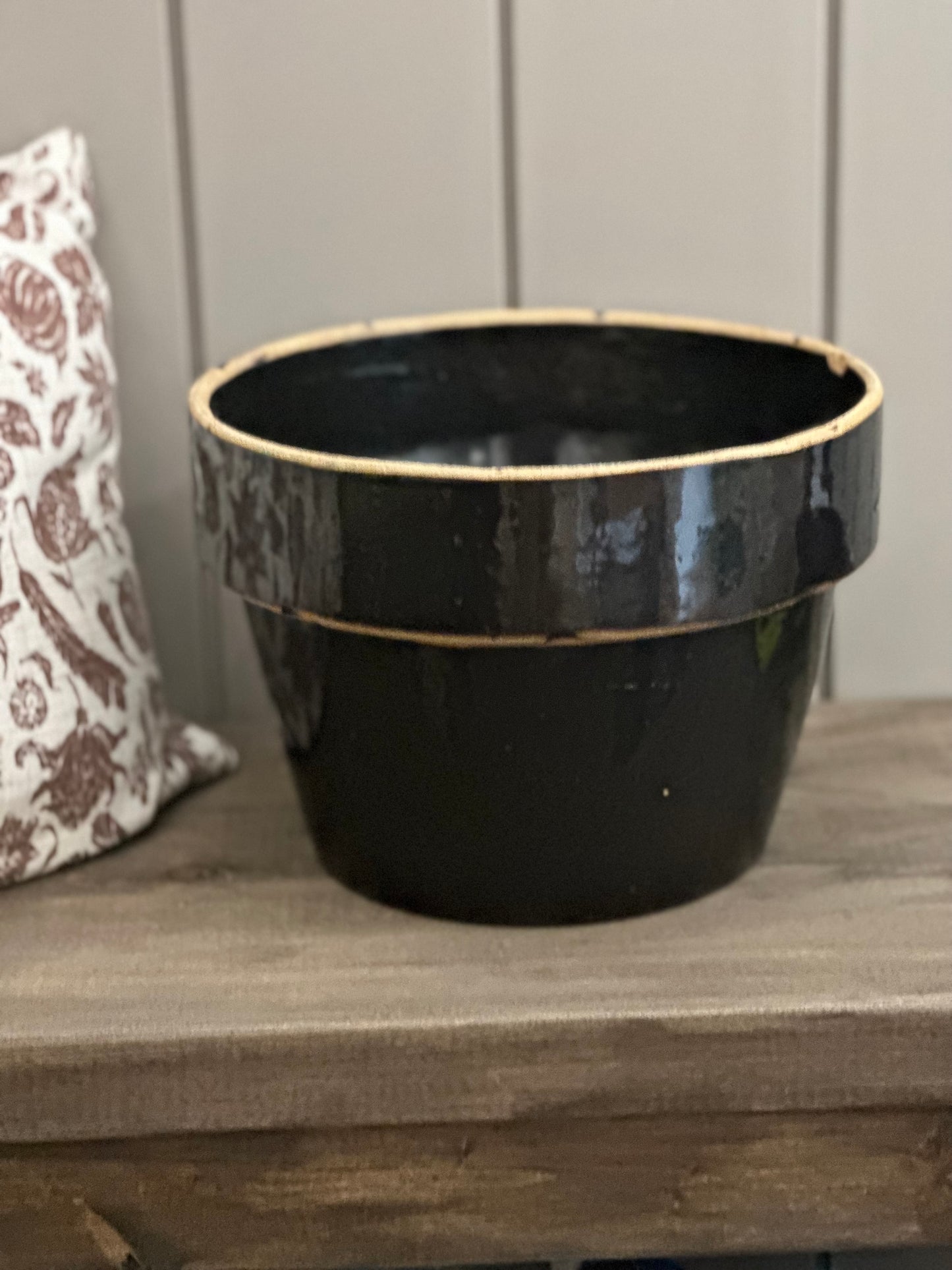 Large black glazed antique clay pot