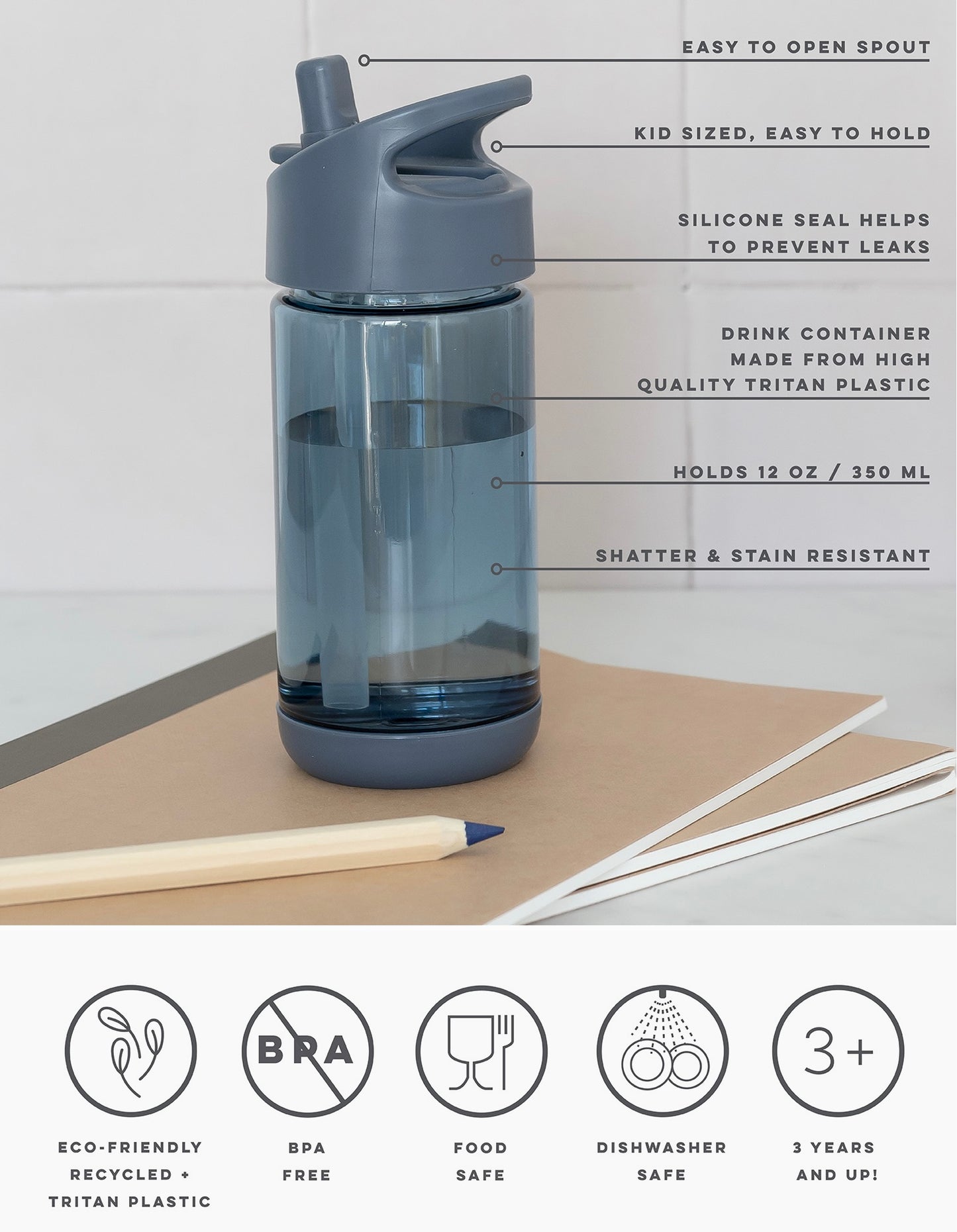 Kids Recycled Plastic Water Bottle - Blue