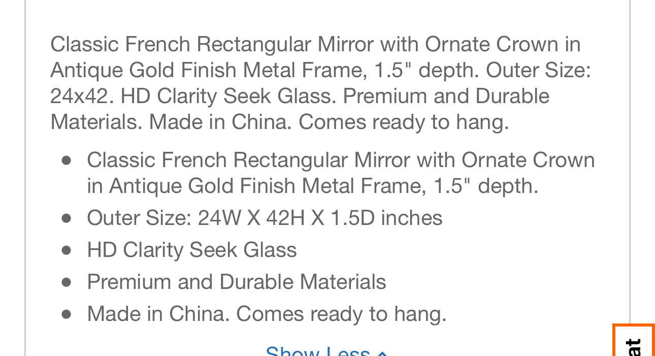 French Antique Mirror 24x42”