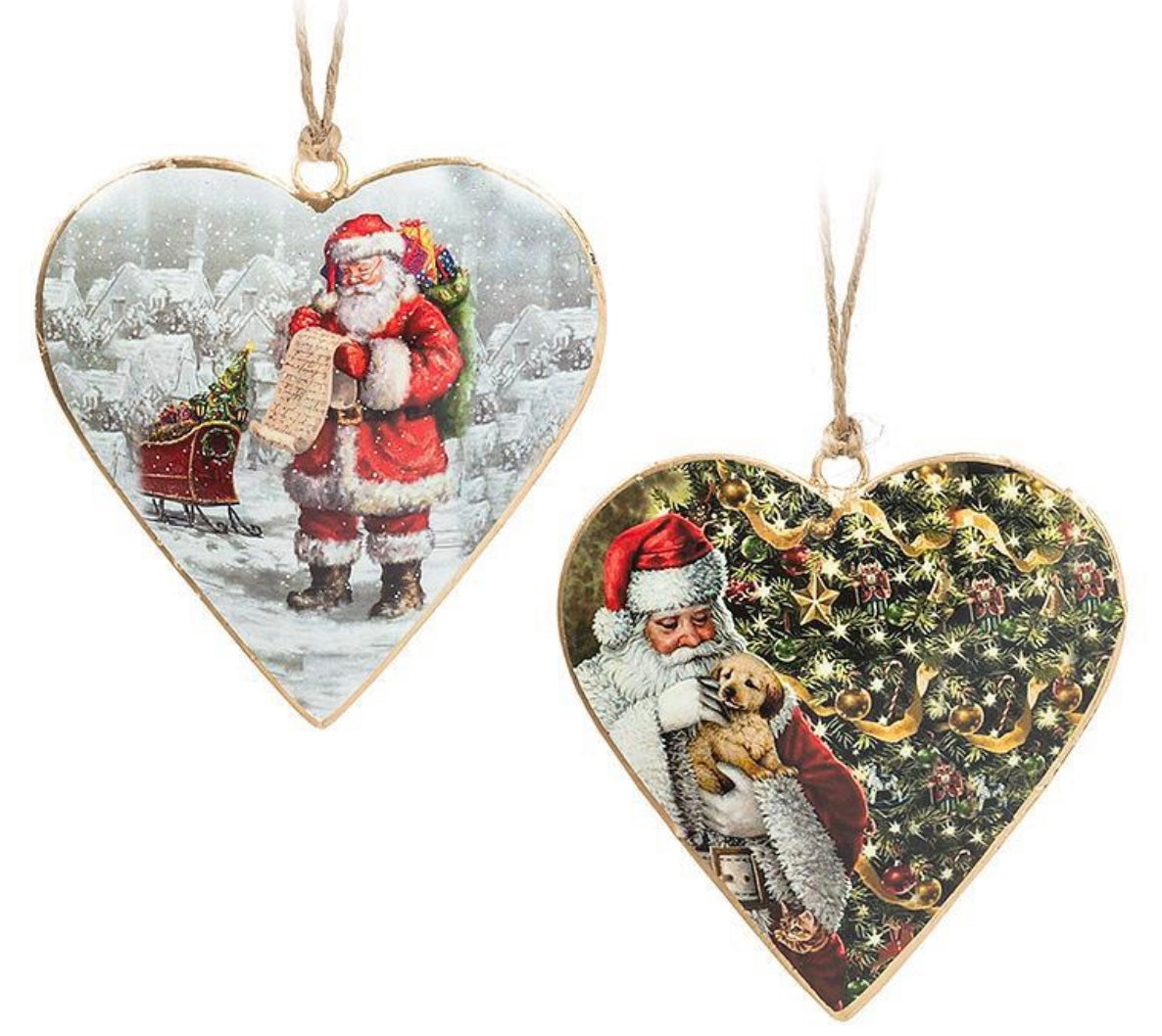 Santa Heart Ornament Asst-Metal