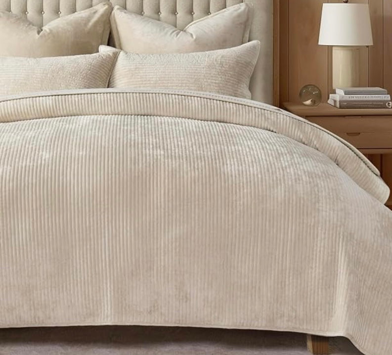 Velvet Channel Stripe Quilt Set-Queen