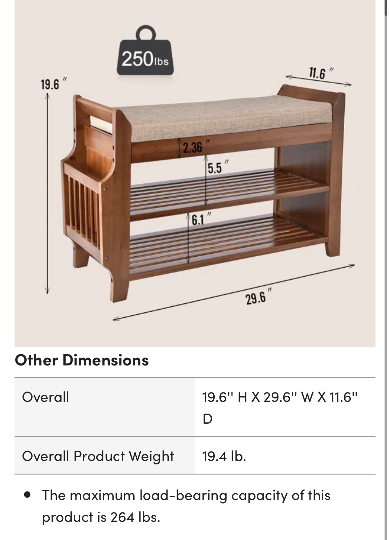 6 Pair shoe Storage bench