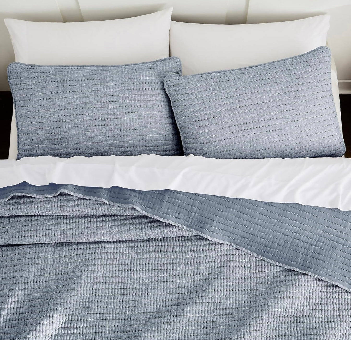 Muslin Cotton Quilt w/2 Shams-Denim Blue