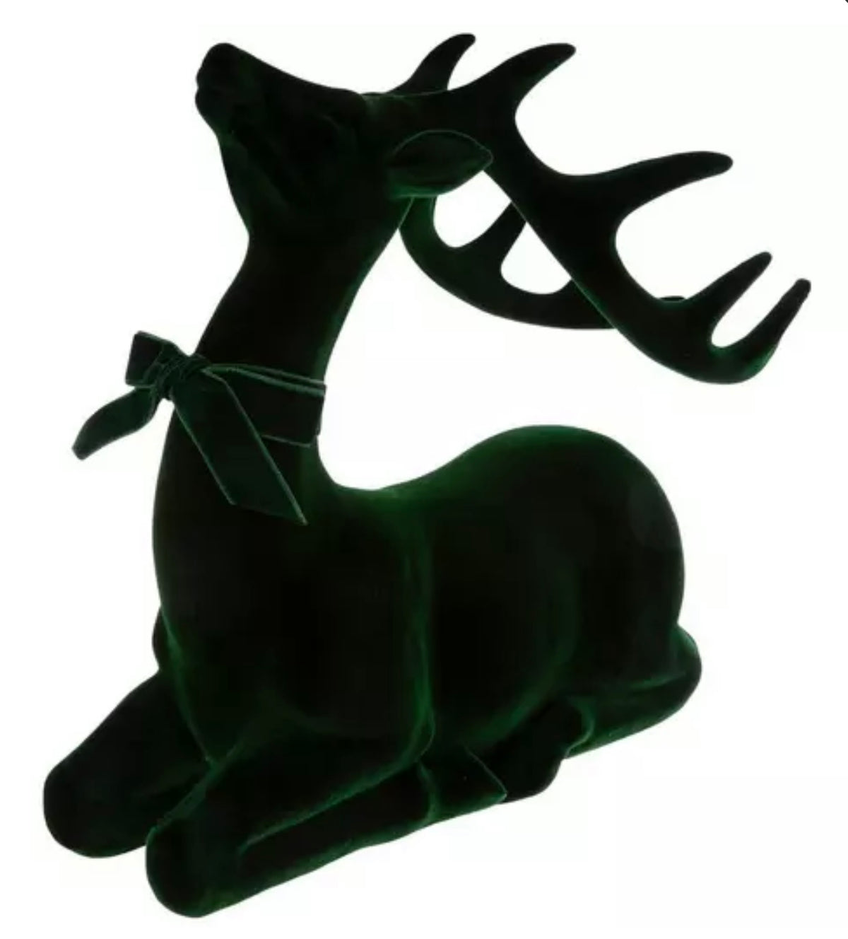 Flocked Sitting Reindeer-Forest Green