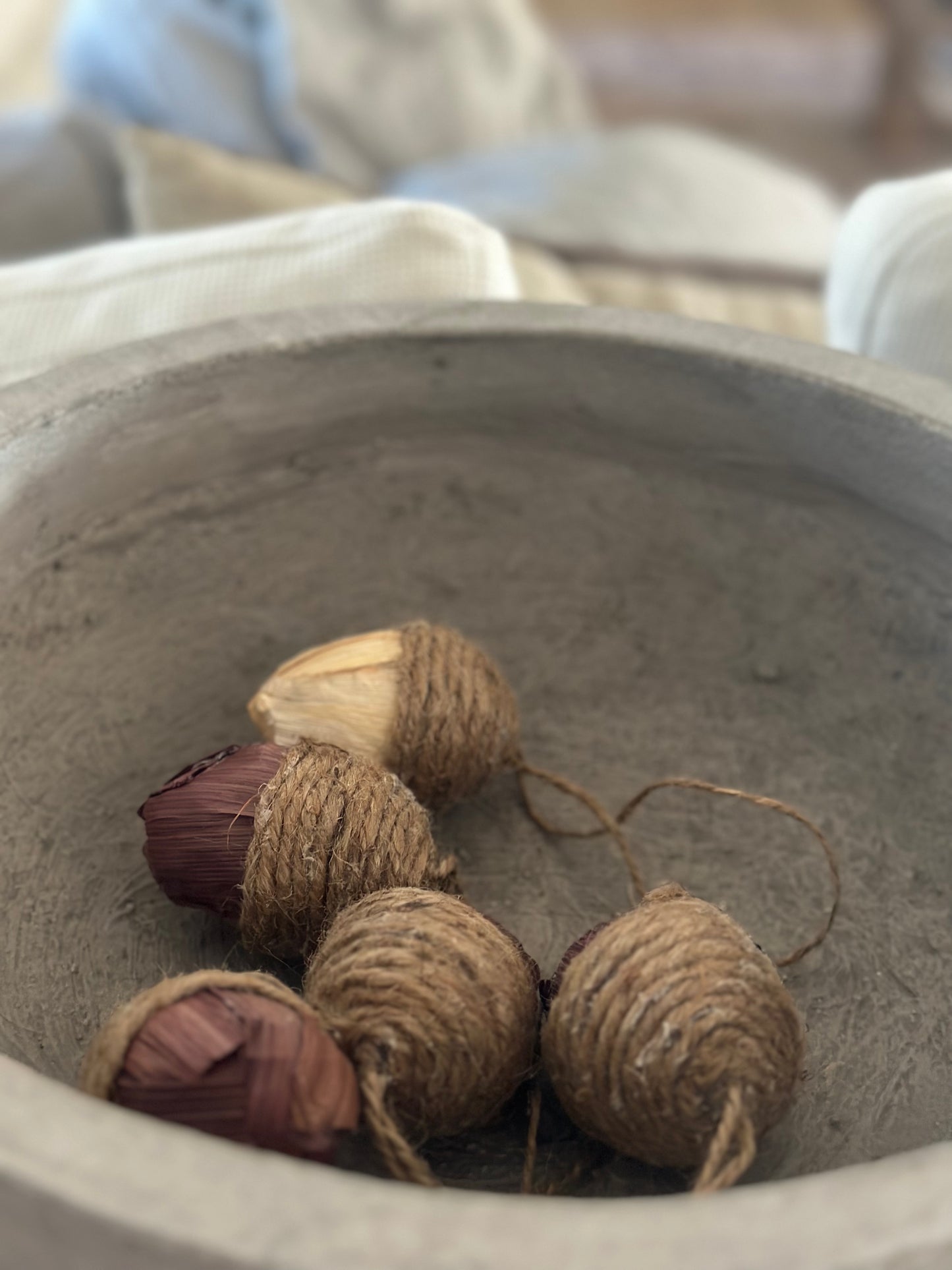 Woven chestnuts on string