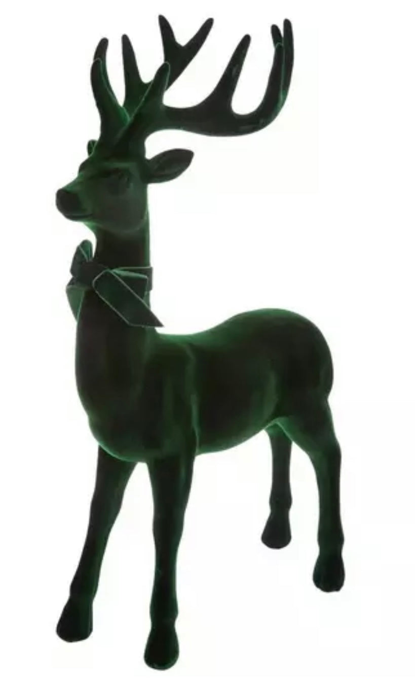 Flocked Standing Reindeer-Forest Green