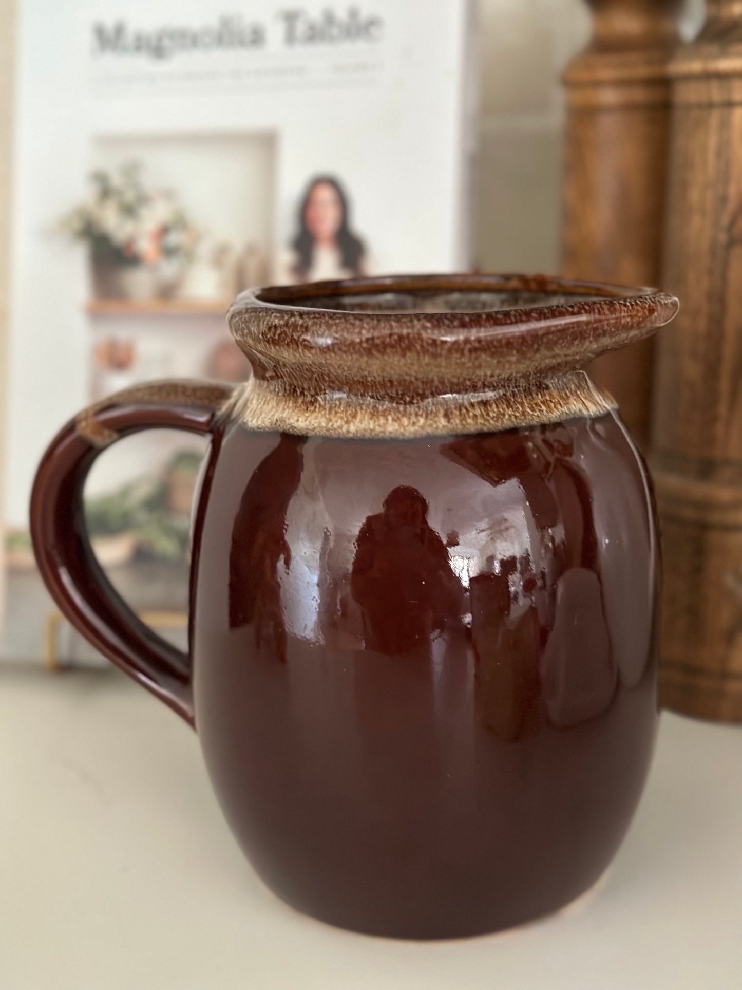 Vintage Brown Pitcher with handle 7”