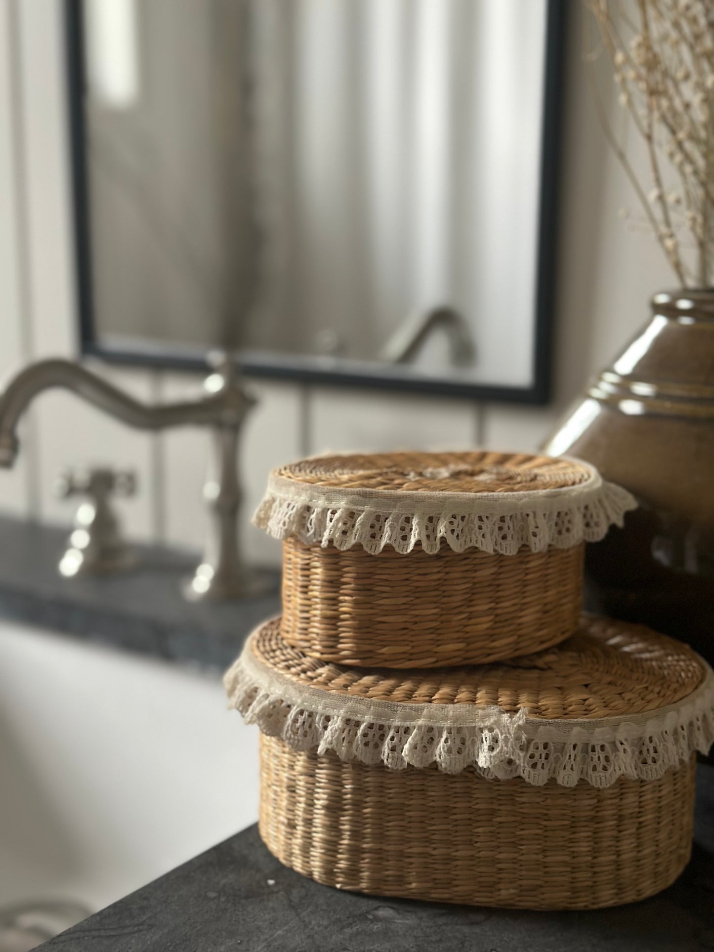 Set of two vintage woven baskets