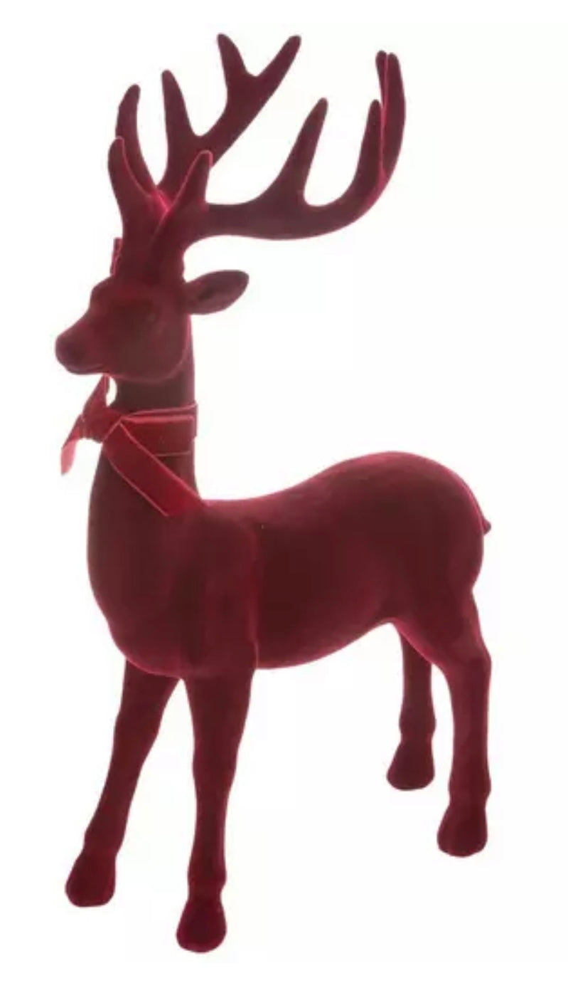 Flocked Standing Reindeer-Deep Red