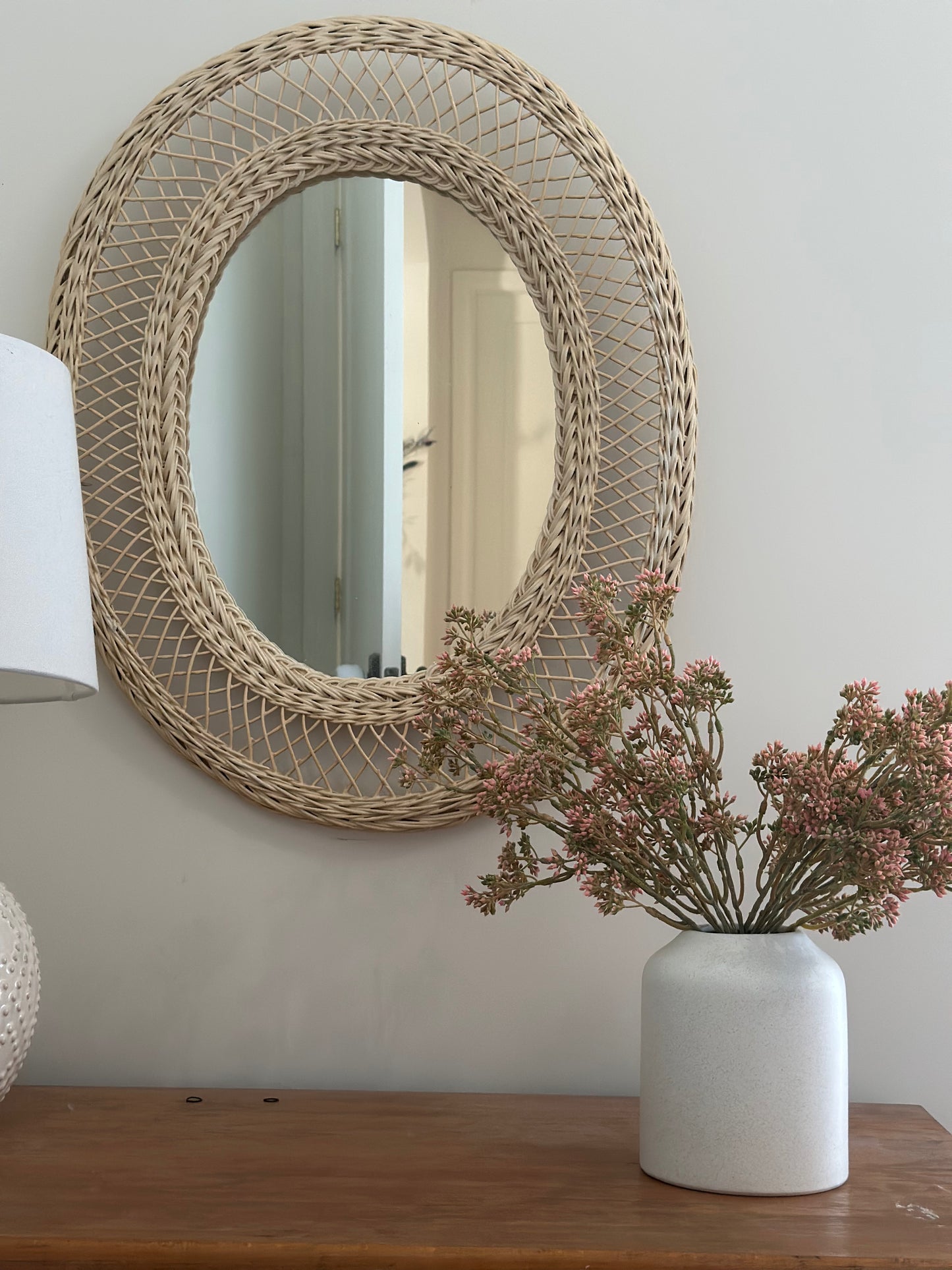 Wicker cream woven mirror