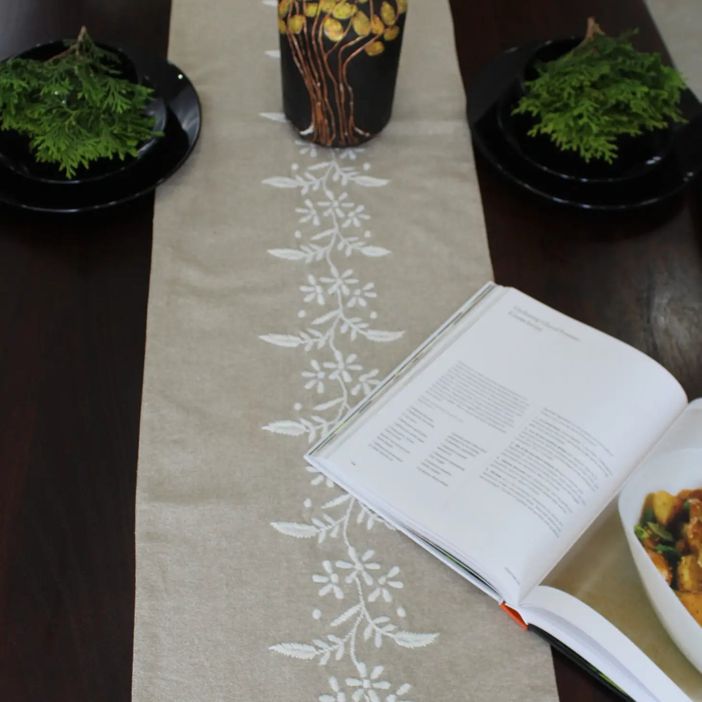 Poppy Cotton Hand Embroidered Floral Table Runner - M