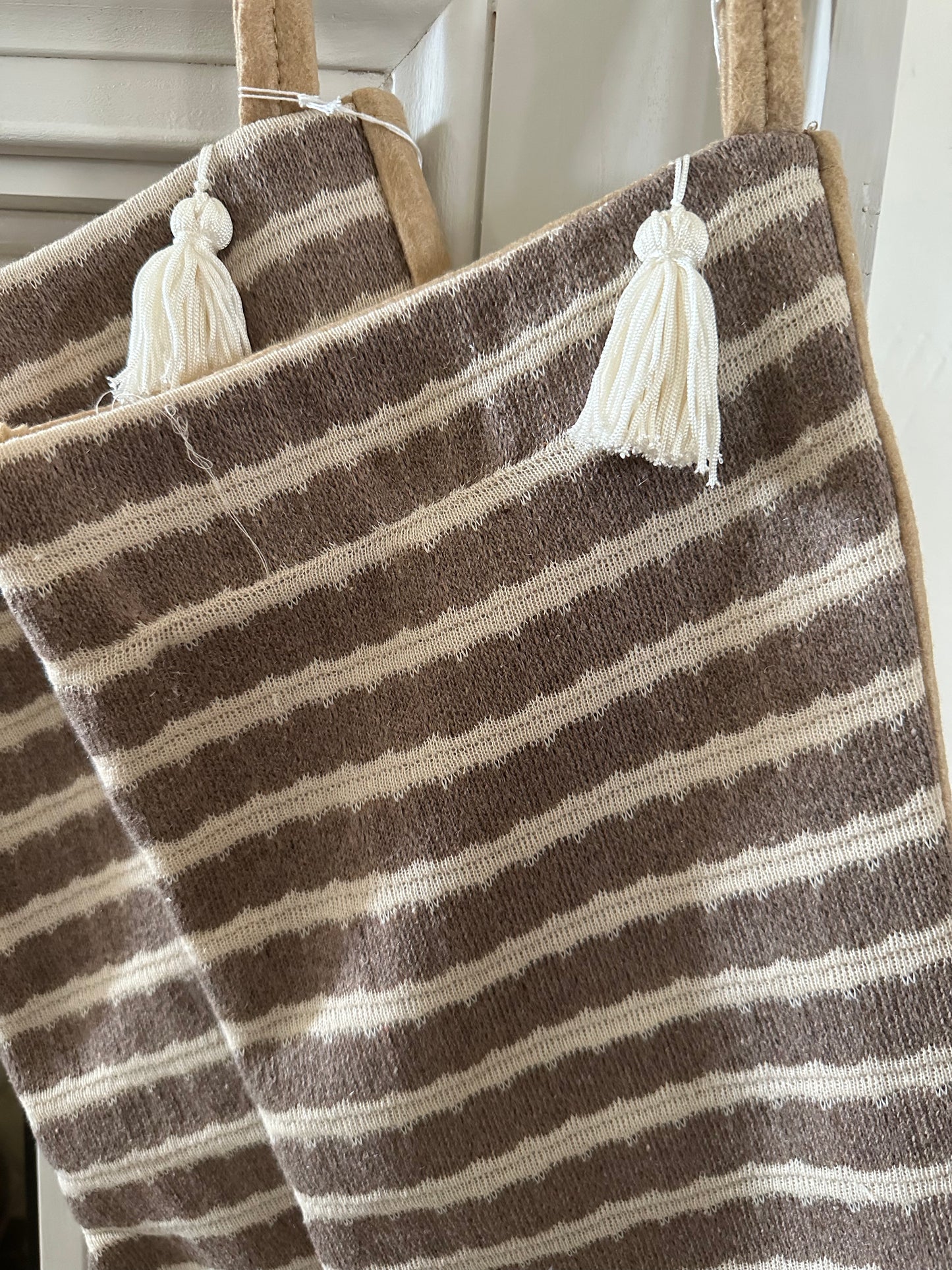 Brown + Cream striped linen stocking