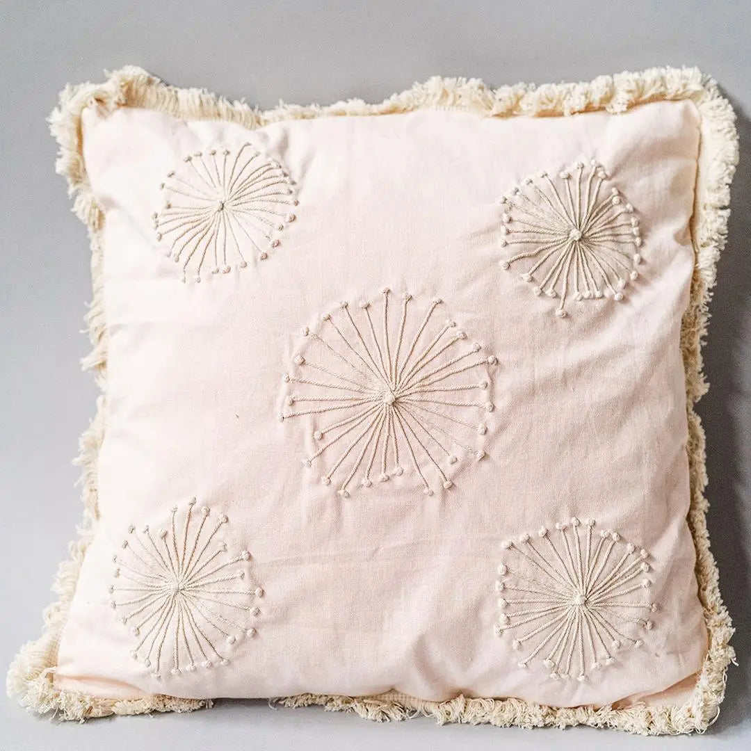 18” 18” Cotton Cushion with Fringe Lace and down filled insert