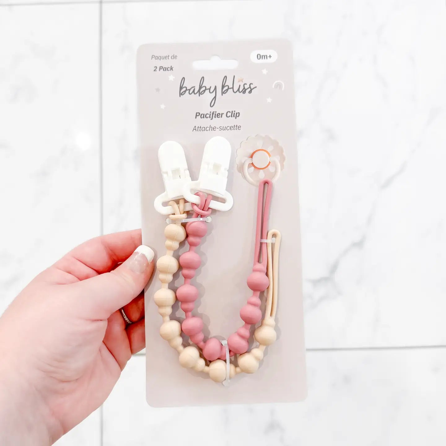 Pacifier Clip-Almond/Pink