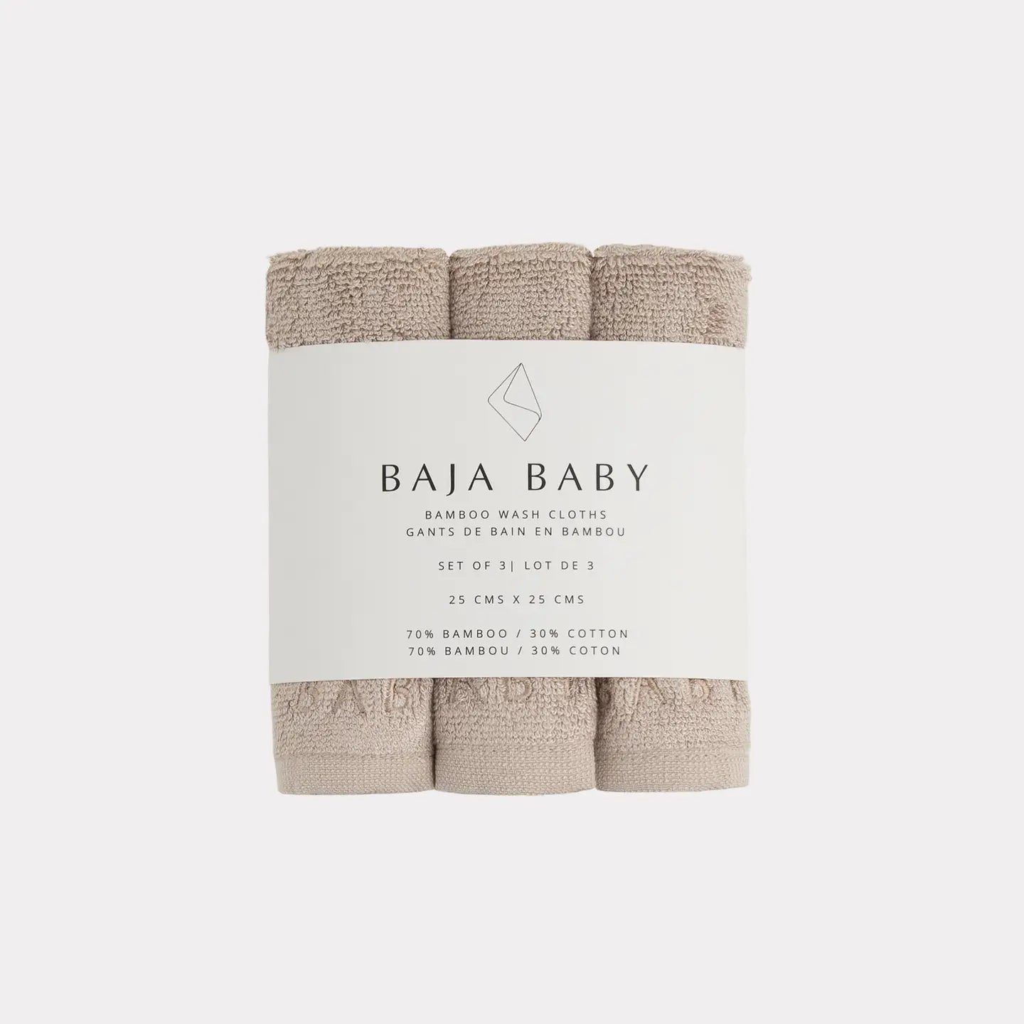 Bamboo/Cotton 3 pack Washcloths-Taupe