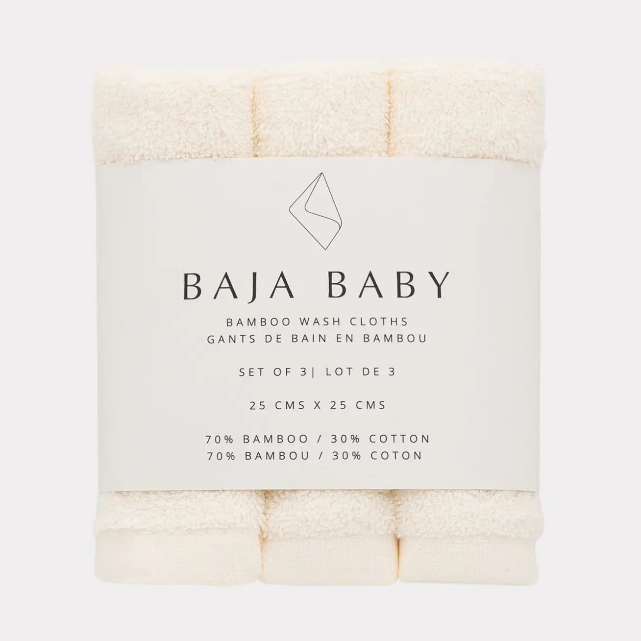 Bamboo/Cotton 3 pack Washcloths-Cream