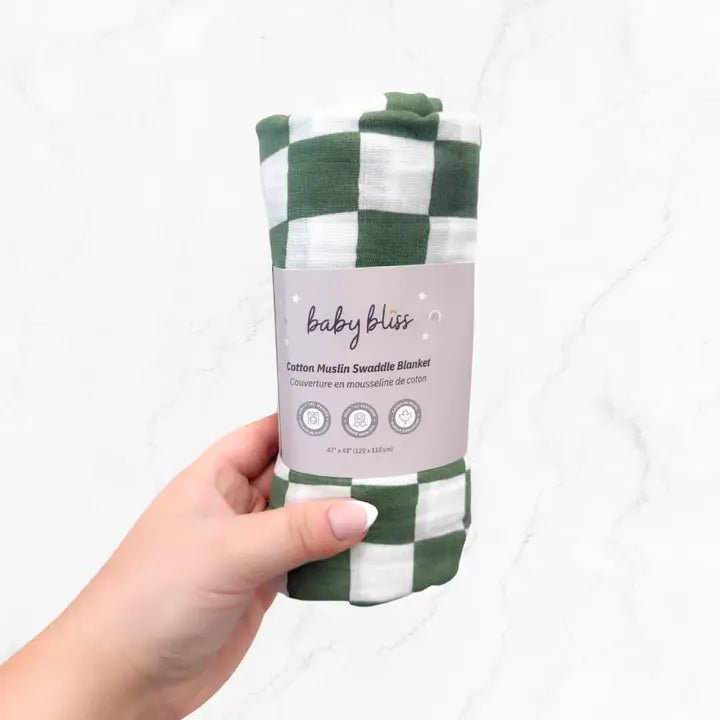 Muslin Swaddle Blanket-Sage Check