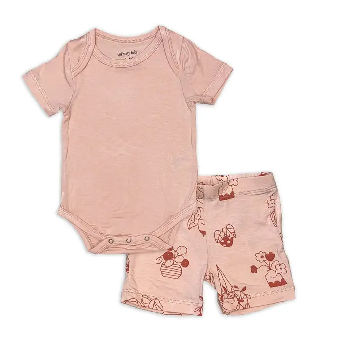 Bamboo onesie and short set-Blossom
