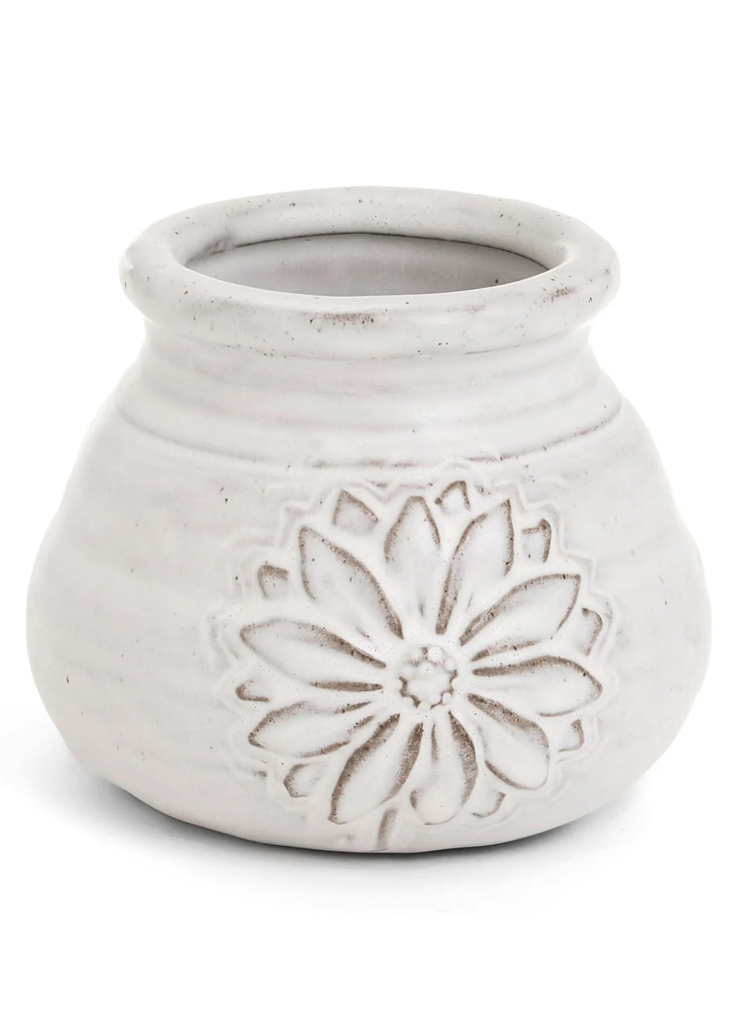 Small Ceramic White Vase w/Daisy
