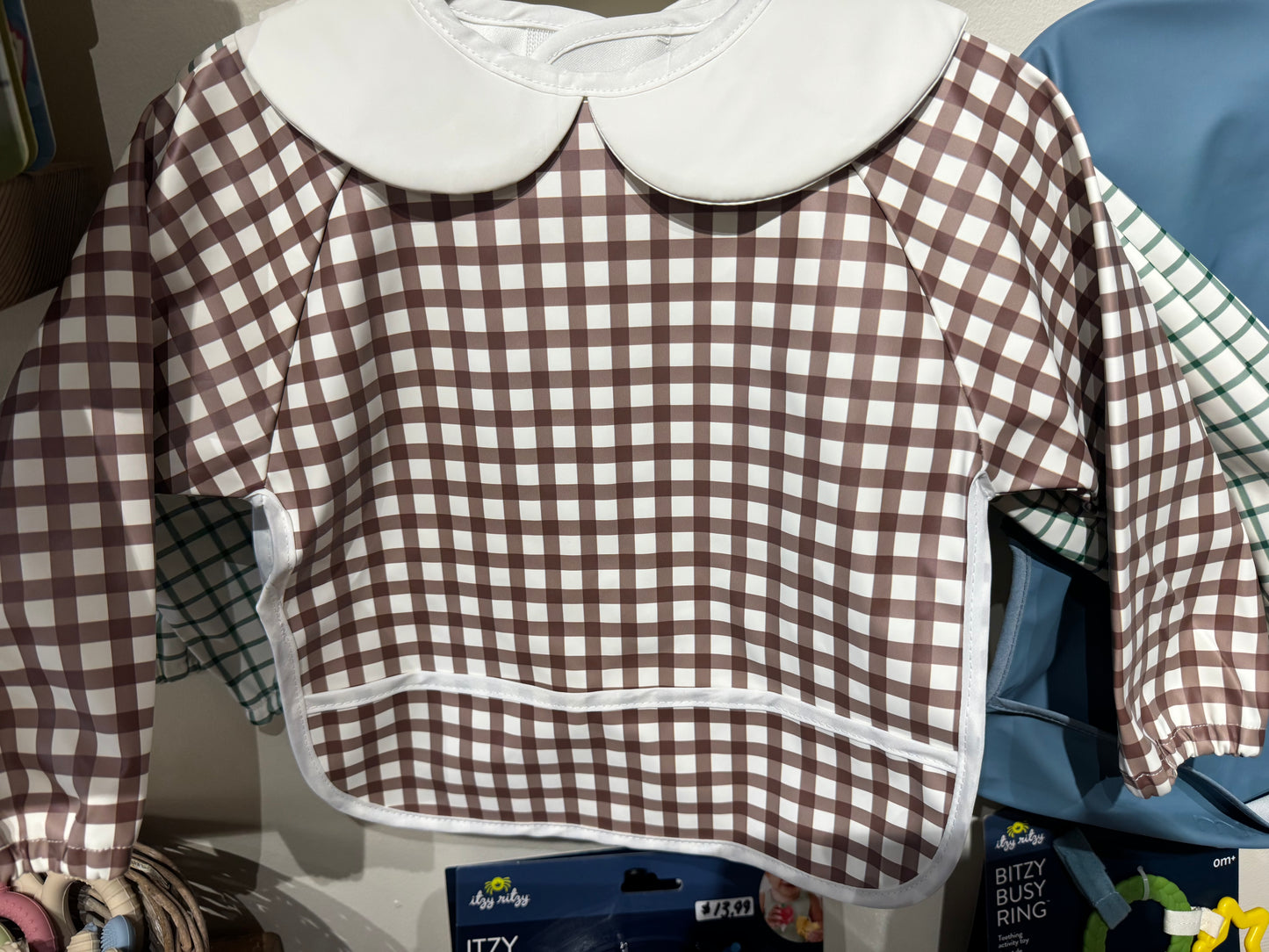 Brown Gingham Long Sleeved Bib