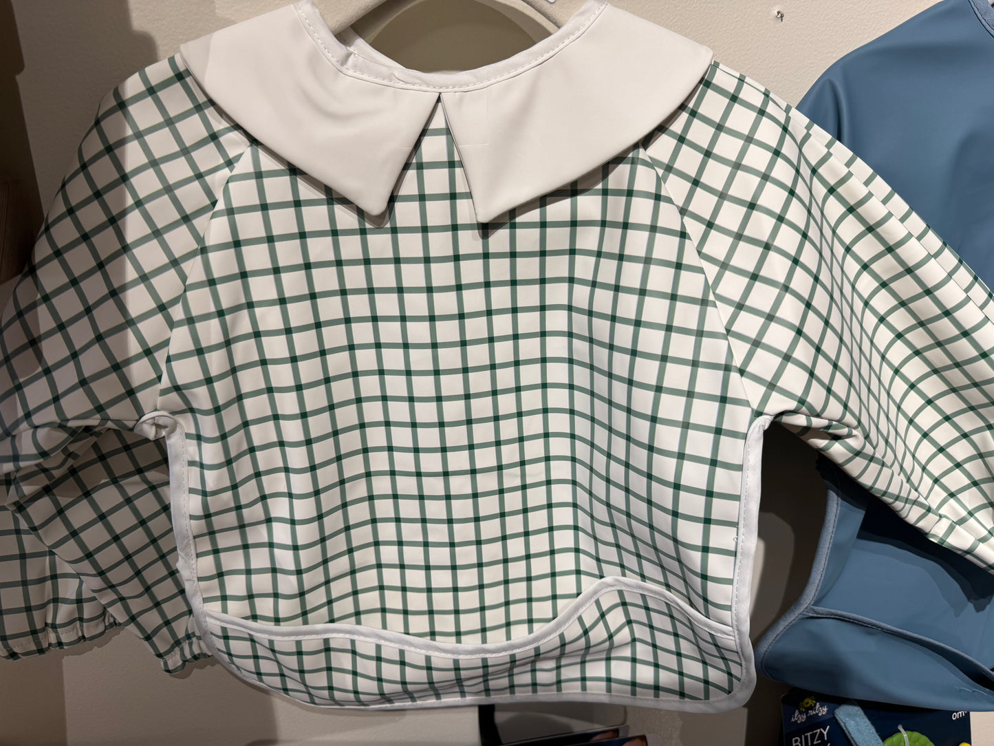 Green Gingham Long Sleeve Bib