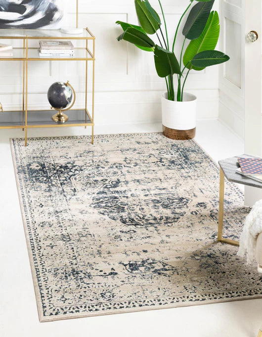 9’x12’2” Dark Navy distressed rug