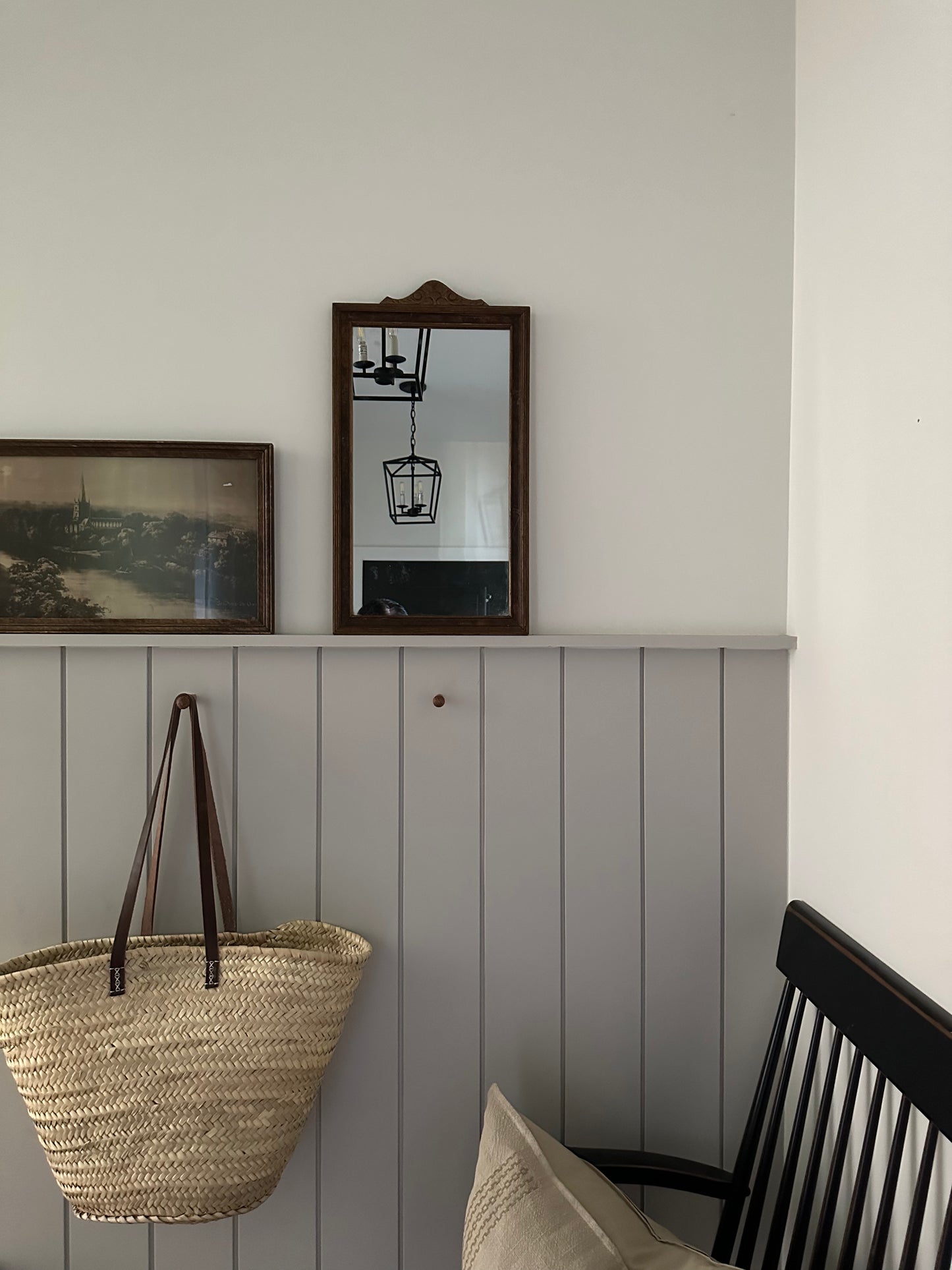Wood framed small mirror