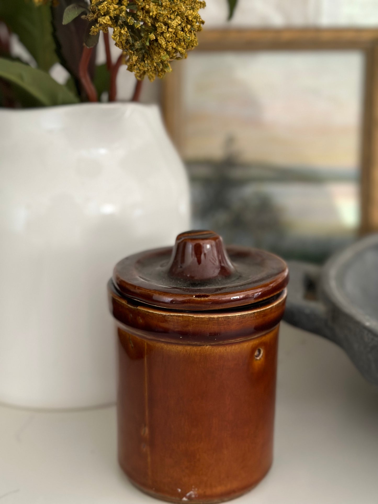 Brown canister with lid